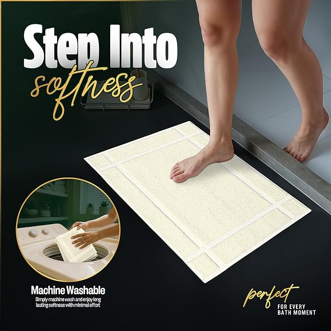 Pearl Linens Pack of 2 100% Cotton Bath Mat 18x25 inches, Soft & Absorbent - Image 8