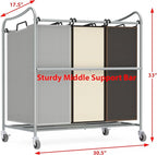 Simple Houseware Heavy Duty 3-Bag Laundry Sorter Rolling Cart - Image 3