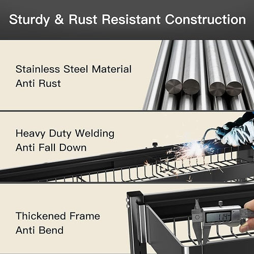 3 Tier Extra Large Stainless Steel Expandable Over The Sink Dish Drainer Drying - Image 2