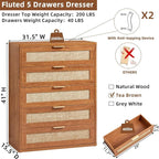 LEYAOYAO Rattan Dresser for Bedroom Set 2, Modern 5 Drawers Boho Dressers - Image 2