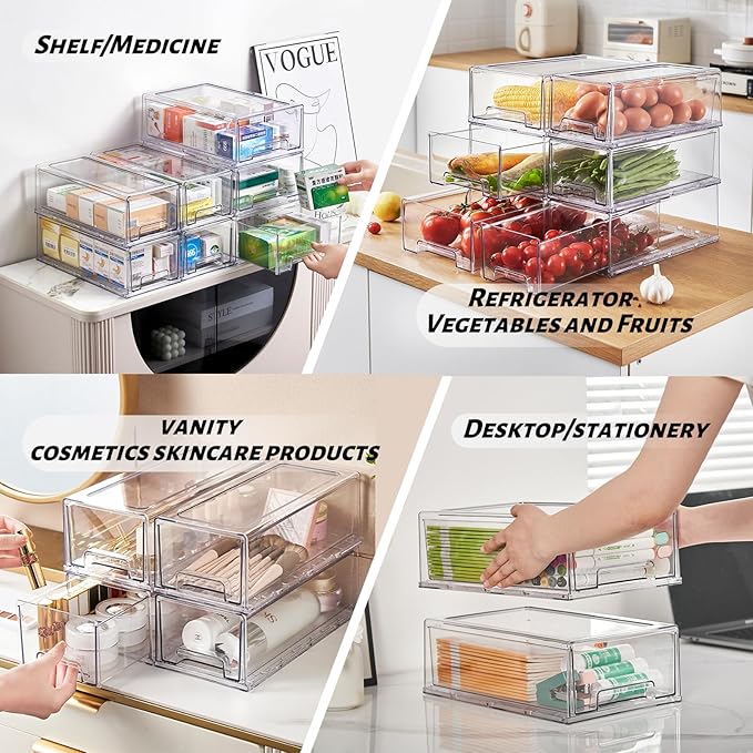 PeJeyiee 6 Pack Clear Stackable Refrigerator Organizers and Storage Drawers - Image 4