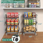 3-Tier Rolling Pantry Floor Organizer and Storage Cart - Image 2