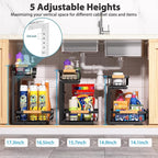 Under Sink Organizer Storage 1 pack, 2 Tier Slide Out Height Adjustable Pull - Image 3