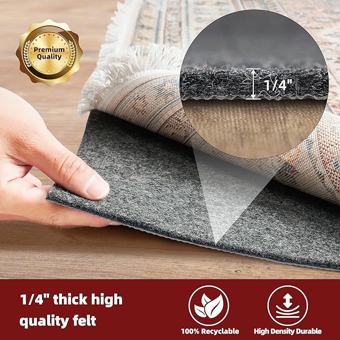 BAGAIL Felt and Natural Rubber Backing Rug Pads 1/4” Thick, 6 x 9 Ft Non Slip - Image 3