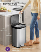 SONGMICS Kitchen Trash Can, 13 Gallon Stainless Steel Garbage Can, - Image 3