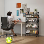 Book Carts 5 Tier 57.7x35.4x9.84 in Rolling Book Cart Large Capacity Bookshelf - Image 8