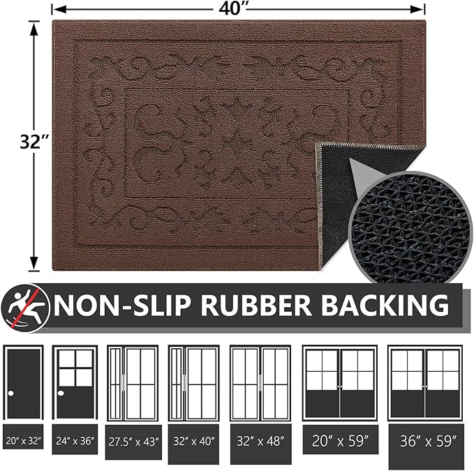 FONEYI Indoor Doormat, Front Back Door Mat 32"x40" Washable, Rubber Backing Non - Image 2
