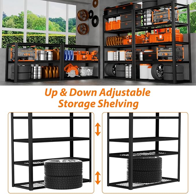 48" W Garage Shelving Heavy Duty, 2800LBS Storage Shelves, 5-Tier Adjustable - Image 6