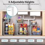 Under Sink Organizer Storage 2 Pack, 2 Tier Slide Out Height Adjustable Pull - Image 5