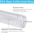 Dust Collection Hose 2-1/2 in × 20 ft Heavy Duty Clear Flexible PVC Reinforced - Image 2