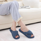 Evshine Summer House Slippers for Women Corduroy Cross Bow Indoor Slippers Open - Image 6