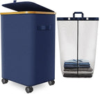 Laundry Hamper with Wheels, 20 Gal Laundry Basket with lid Rolling Clothes by Wuevu