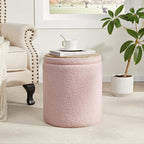 Boucle Round Ottoman with Storage Set of 2, Small Foot Stool Ottoman - Image 2