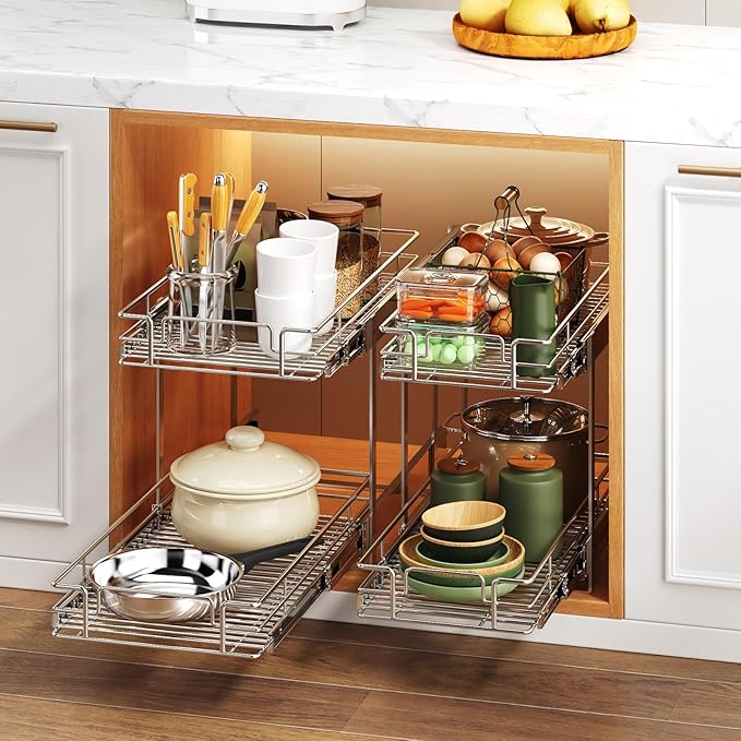 2 Tier Individual Pull Out Cabinet Organizer 5½" W x 21½" D, Heavy Duty Cabinet - Image 6