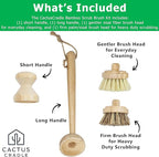 Cactus Cradle Bamboo Scrub Brush Kit – 4-Piece Dish Brush Set - Image 2