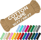 TECEUM Cotton Rope 3/16” – 100 FT – Strong All-Purpose Braided Rope – Natural by TECEUM