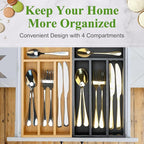 Small Wooden Silverware Organizer Tray Narrow Kitchen Drawer Dividers Utensil - Image 6