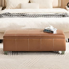 41" Faux Leather Storage Ottoman, Stitch Tufted Rectangle Upholstered End of - Image 7