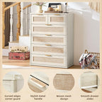 LEYAOYAO White Dresser for Bedroom Set of 2, Modern 6 Drawers Boho Rattan - Image 5