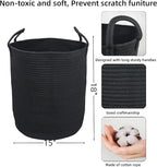 Black Cotton Rope Laundry Basket Hamper - Image 2