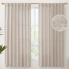 YoungsTex Natural Linen Curtains 60 Inch Wide Back Tab Textured Window Drapes by YoungsTex