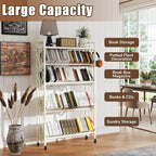 Book Carts 5 Tier 57.7x35.4x9.84 in Rolling Book Cart Large Capacity Bookshelf - Image 6