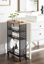 Kate and Laurel Piazza Decorative Slim Storage Cart, Natural Wood and Black - Image 6