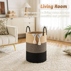 Laundry Basket, Woven Cotton Rope Laundry Hamper, 80L - Image 5