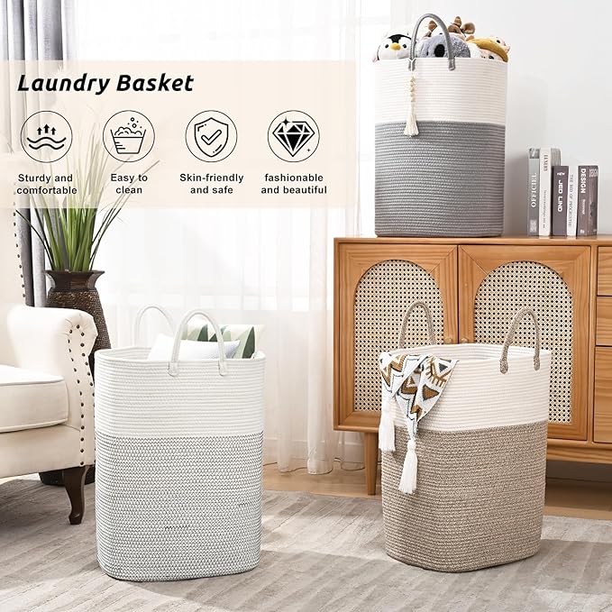 Woven Laundry Basket for Clothes, 50L Large Rectangle Laundry Hampers - Image 6