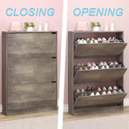 Shoe Cabinet with 3 Flip Drawers, Hidden Wood Shoe Cabinet, Freestanding Shoe - Image 5