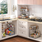 Under Sink Organizer Storage 2 Pack, 2 Tier Slide Out Height Adjustable Pull - Image 9