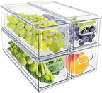 MineSign 4Pack Stackable Fridge Drawers Pull-out Storage Bins by MineSign
