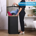 100L Laundry Basket with Lid and Net Bag, Tall Laundry Hamper with Bamboo - Image 3