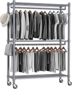 Homdox Rolling Clothes Rack Heavy Duty, 3-Tier Adjustable Wire Shelving Garment by HOMDOX