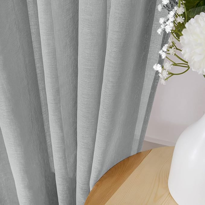 Tollpiz Short Sheer Curtains Linen Textured Living Room Curtain Sheers Light - Image 3