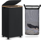 efluky Laundry Basket with Wheels, Tall Rolling Laundry Hamper with Lid and by efluky