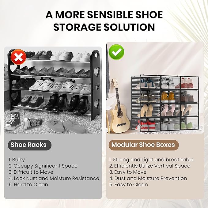 12 Pack XX-Large Modular Clear Plastic Stackable Shoe Storage Organizer - Image 6