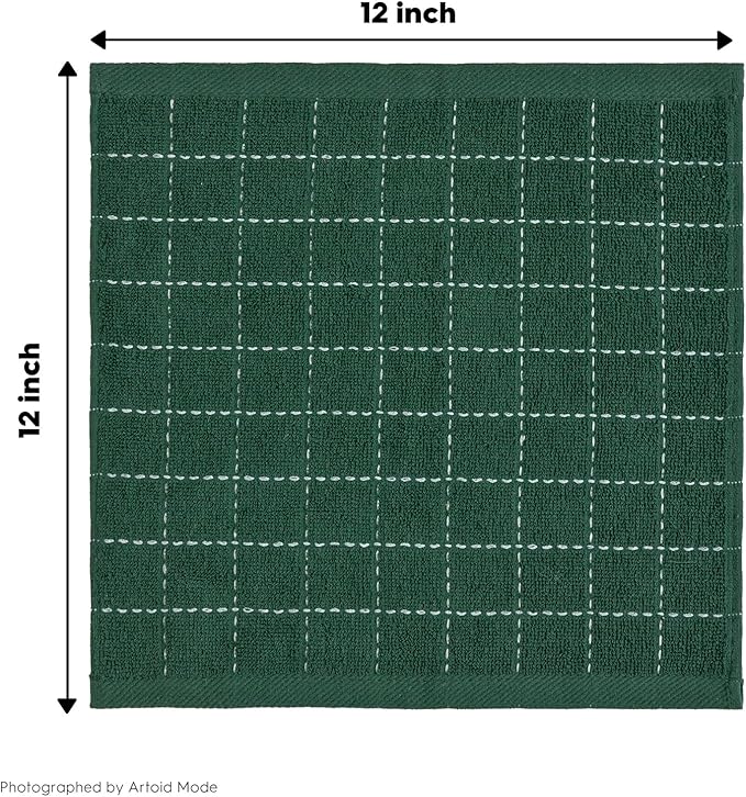 Artoid Mode Checkered Designed Cotton Green Terry Kitchen Dish Cloths, 12x12 - Image 7