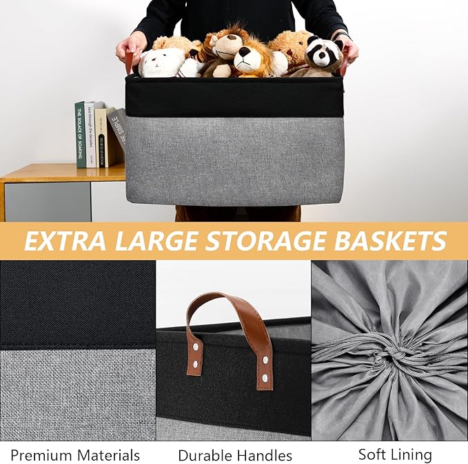 DULLEMELO Extra Large Canvas Fabric Storage Basket, 70L Foldable Closet Storage - Image 4