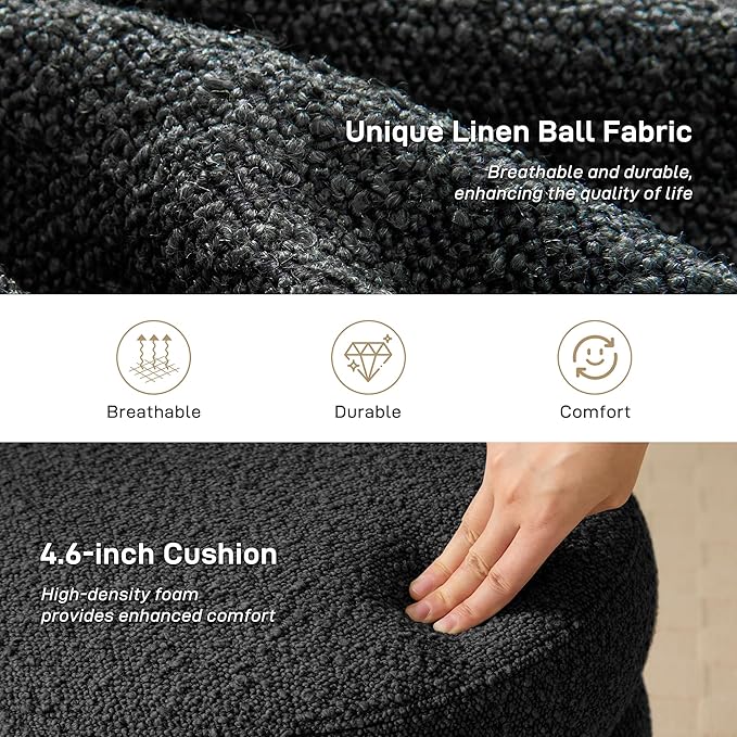 Round Ottoman with Storage Boucle Ottoman Stool with Storage Removable Lid - Image 3