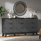 Fluted Dresser with 9 Drawers, Wooden Dresser TV Stand, Wood Closet Clothes by Xixini