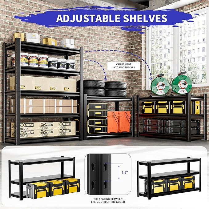 3pieces Garage Shelving, 5 Tier 72"X47.2"X23.6"Inches, Storage Shelves Heavy - Image 4