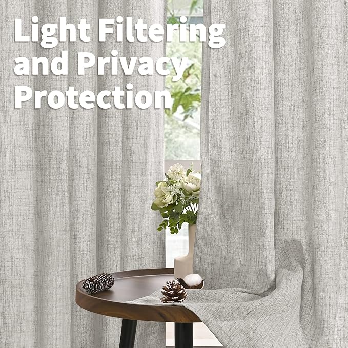 YoungsTex Light Grey Linen Curtains 95 Inches Long - Image 2