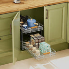 Pull Out Cabinet Organizer, 2 Tier Wire Basket Slide Out Shelf Storage - Image 6