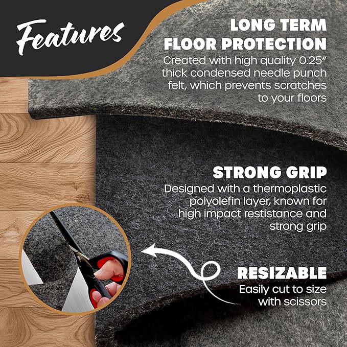 Nevlers 4'x6' Felt TPO Non Slip Rug Pad | 1/4" Thick Anti Slip Rug Grips | - Image 2