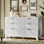 Fluted Dresser with 6 Drawers, Wooden Dresser TV Stand, Wood Closet Clothes - Image 3