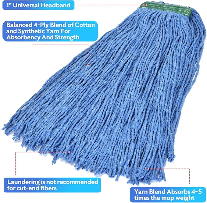 Matthew Cleaning 24oz 6Pack Cotton Floor Mop, Cotton Looped-Open String Heavy - Image 6