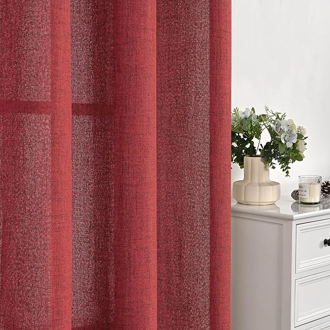 YoungsTex Red Linen Curtains 48 Inch Length - Image 9