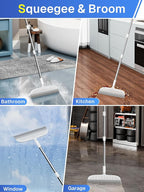Floor Squeegee & Broom with Long Handle, 180° Rotating Head Silicone Blade - Image 4