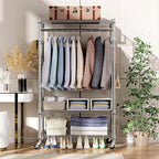 Heavy Duty Rolling Garment Rack 3 Tiers Adjustable Wire Shelving Clothes Rack - Image 8